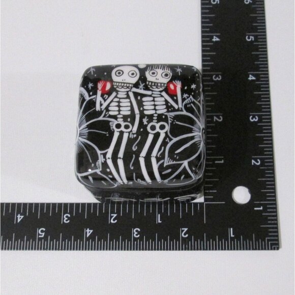 Talavera Trinket Box Hand Painted Skeletons Redware Pottery Dia De Los Muertos - Picture 4 of 6